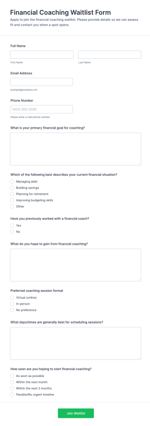 Financial Coaching Waitlist Form Template