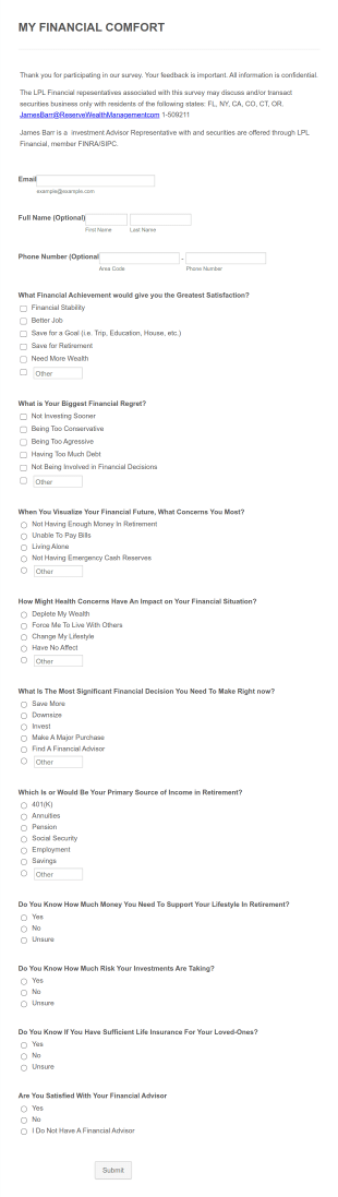 Financial Comfort Survey Form Template