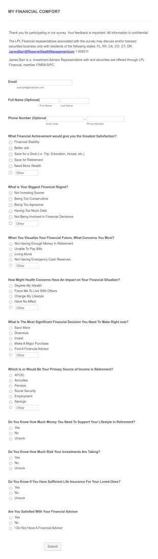 Financial Comfort Survey Form Template