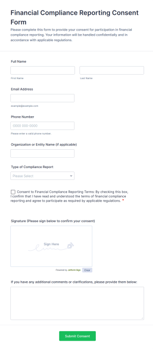 Financial Compliance Reporting Consent Form Template