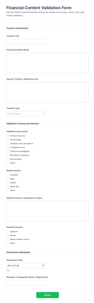 Financial Content Validation Form Template