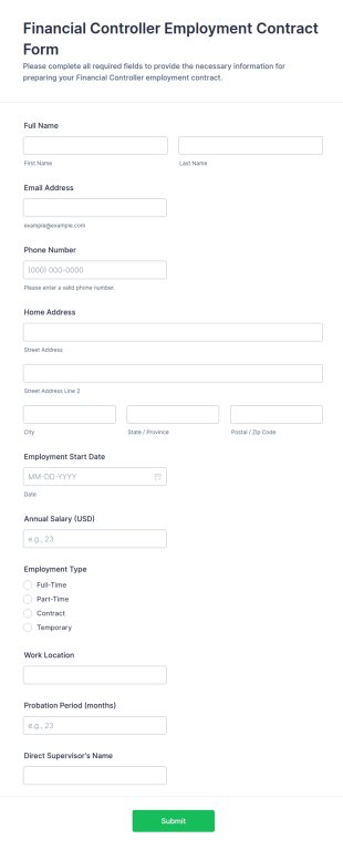 Financial Controller Employment Contract Form Template