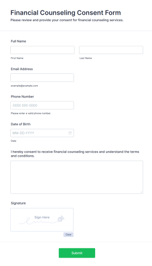 Financial Counseling Consent Form Form Template