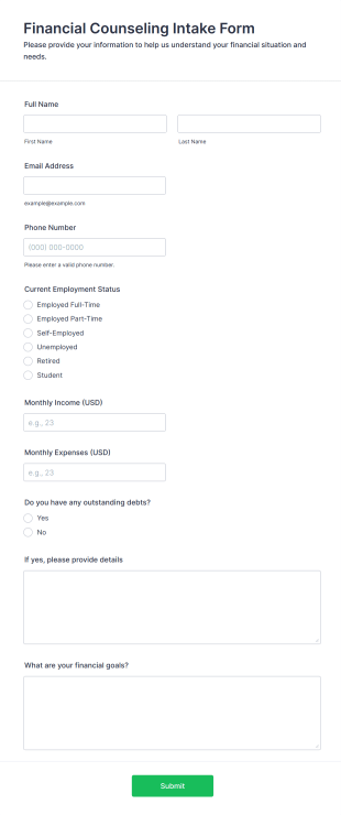 Financial Counseling Intake Form Form Template