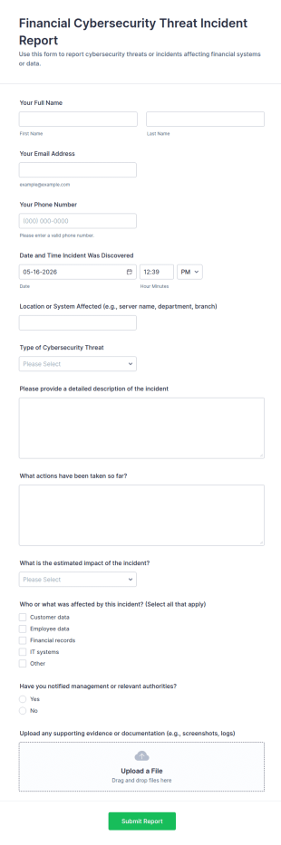Financial Cybersecurity Threat Incident Report Form Template