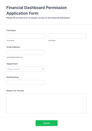 Financial Dashboard Permission Application Form Form Template