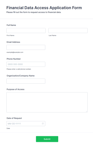 Financial Data Access Application Form Form Template