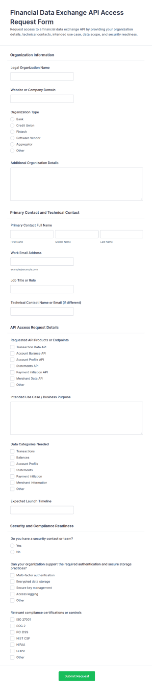 Financial Data Exchange API Access Request Form Template