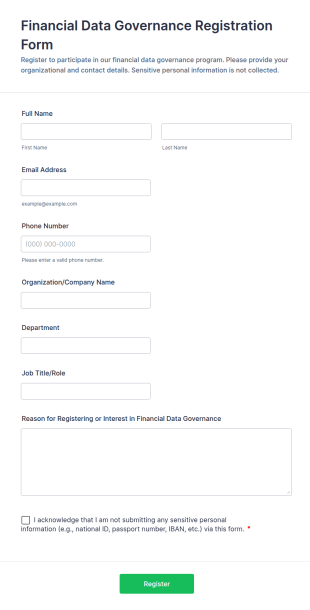 Financial Data Governance Registration Form Template