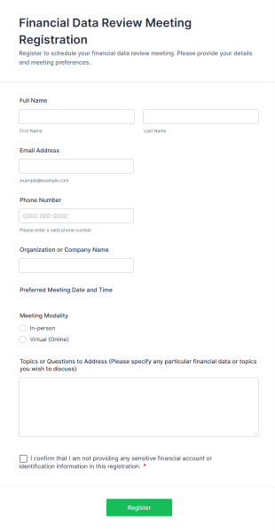 Financial Data Review Meeting Registration Form Template