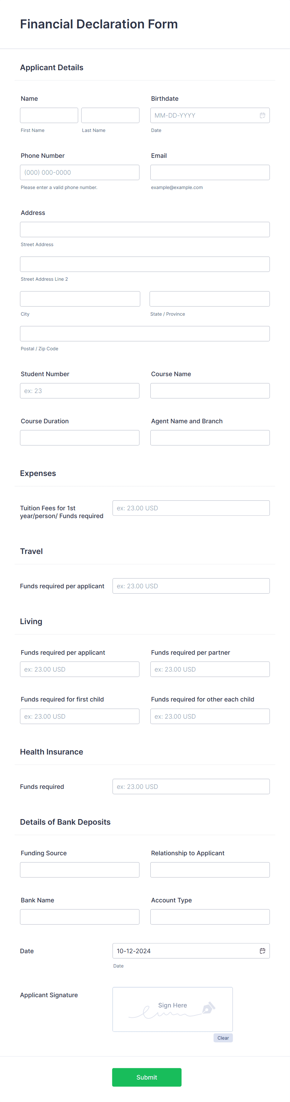 Financial Declaration Form Template Jotform