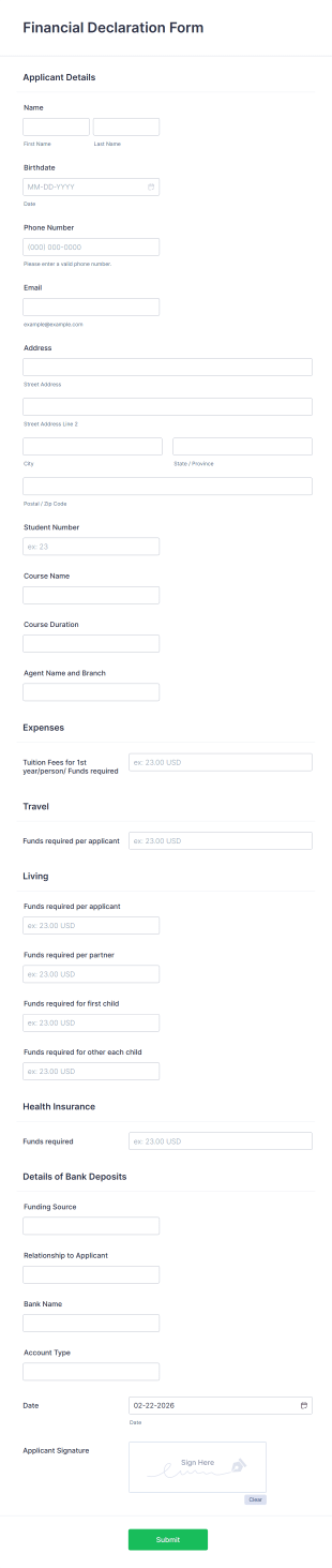 Financial Declaration Form Template