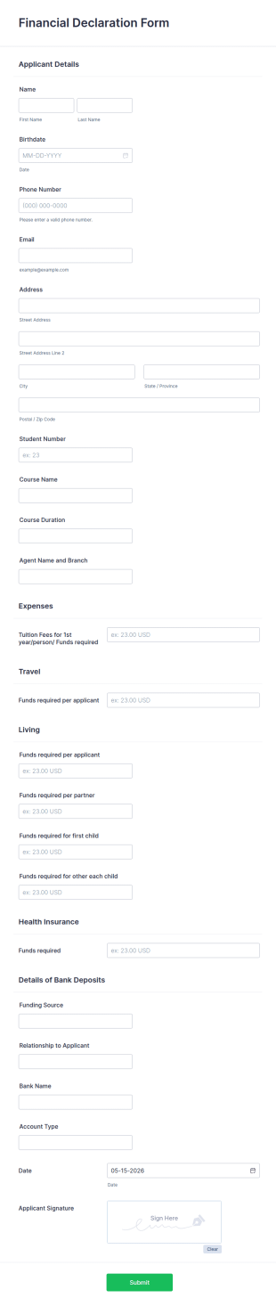 Financial Declaration Form Template