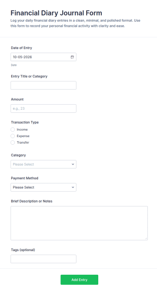 Financial Diary Journal Form Template