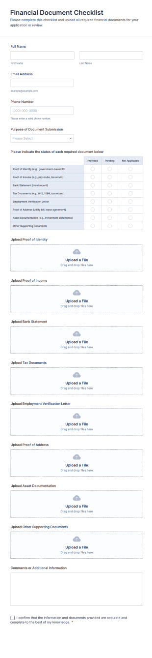 Financial Document Checklist Form Template
