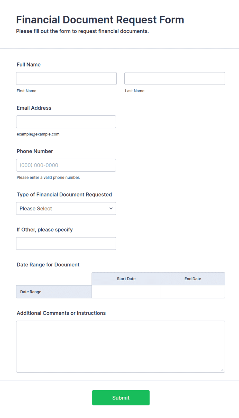 Financial Document Request Form Template | Jotform