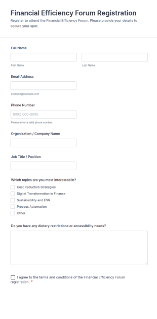 Financial Efficiency Forum Registration Form Template