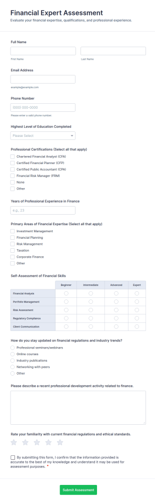 Financial Expert Assessment Form Template