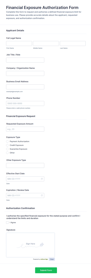 Financial Exposure Authorization Form Template