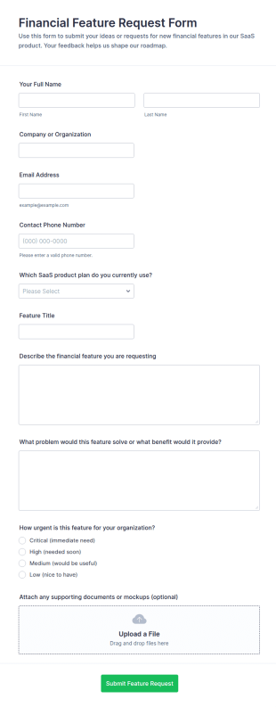 Financial Feature Request Form Template