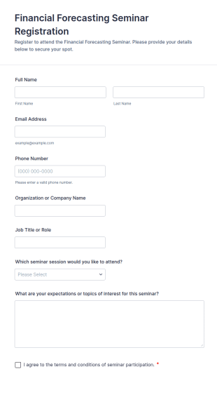 Financial Forecasting Seminar Registration Form Template