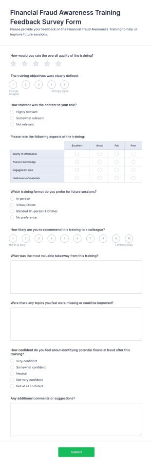 Financial Fraud Awareness Training Feedback Survey Form Template
