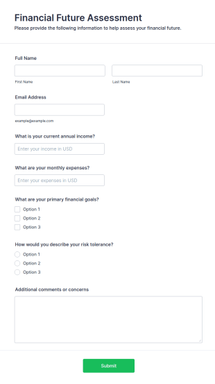 Financial Future Assessment Form Template