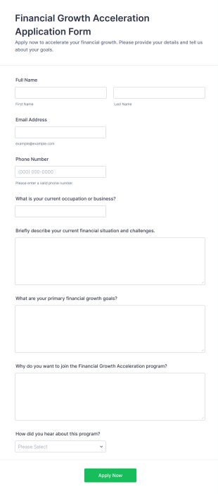 Financial Growth Acceleration Application Form Form Template