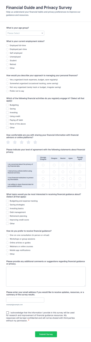 Financial Guide And Privacy Survey Form Template