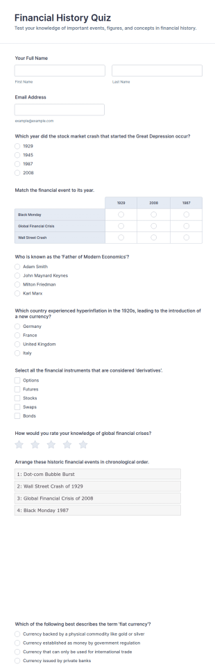 Financial History Quiz Form Template