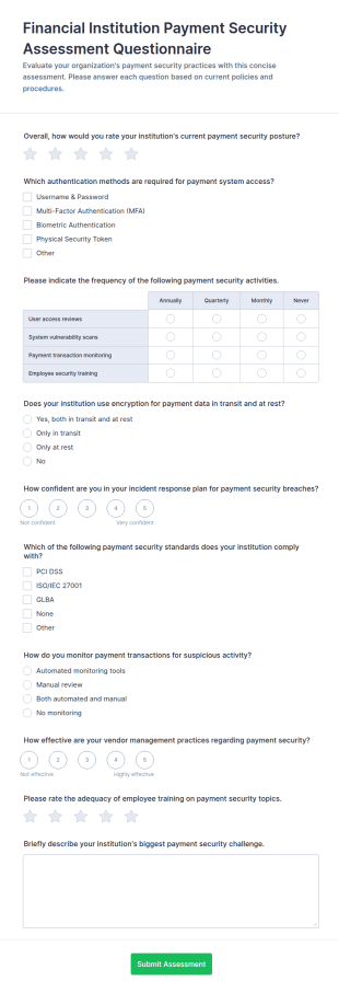 Financial Institution Payment Security Assessment Form Template