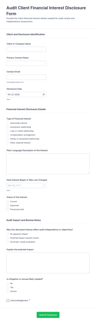 Financial Interest Disclosure Form Template