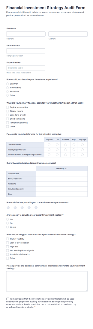 Financial Investment Strategy Audit Form Template