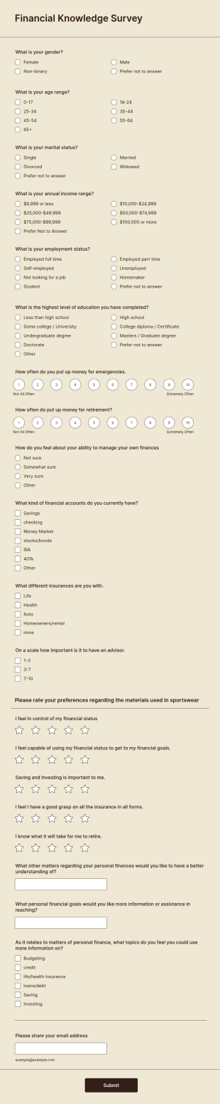 Financial Knowledge Survey Form Template