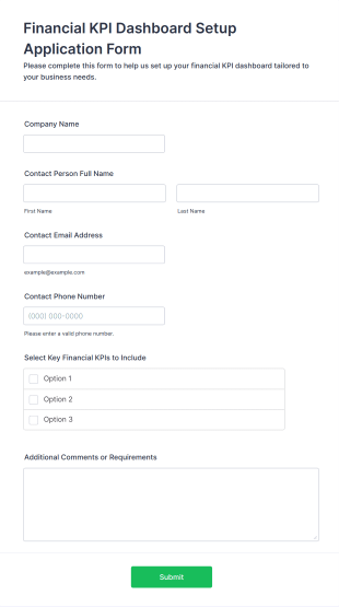 Financial KPI Dashboard Setup Application Form Template