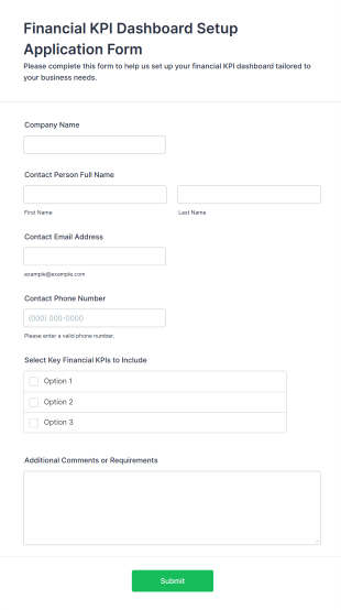 Financial KPI Dashboard Setup Application Form Form Template