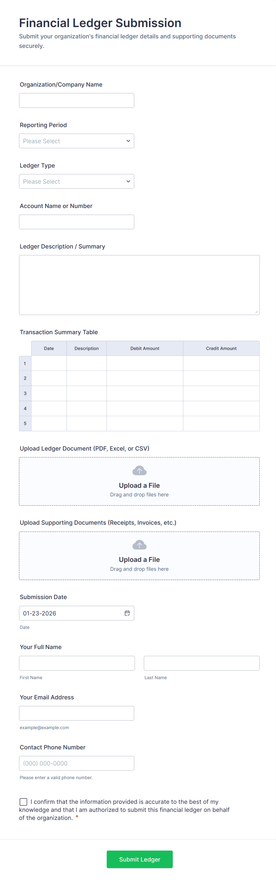 Financial Ledger Submission Form Template | Jotform