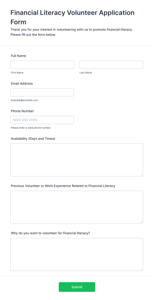 Financial Literacy Volunteer Application Form Template