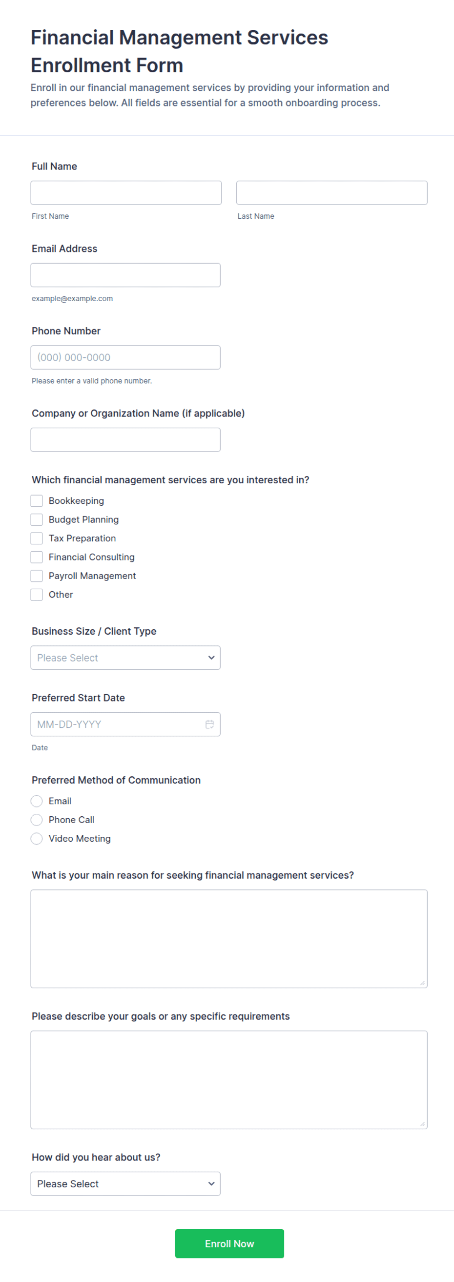 Financial Management Services Enrollment Form Template | Jotform