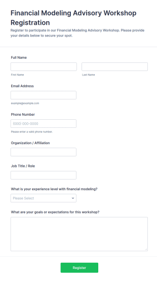 Financial Modeling Advisory Workshop Registration Form Template