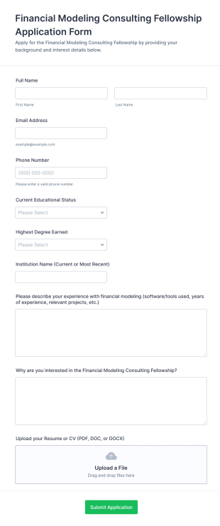 Financial Modeling Consulting Fellowship Application Form Form Template