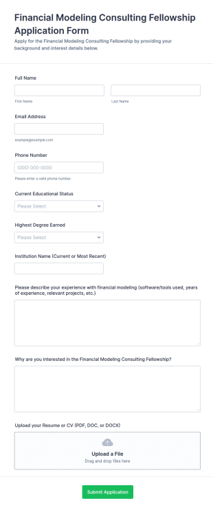 Financial Modeling Consulting Fellowship Application Form Template