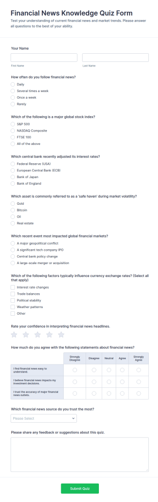 Financial News Knowledge Quiz Form Template