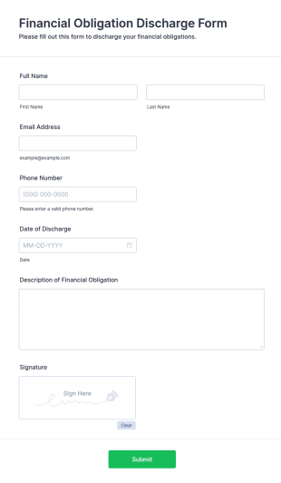 Financial Obligation Discharge Form Template
