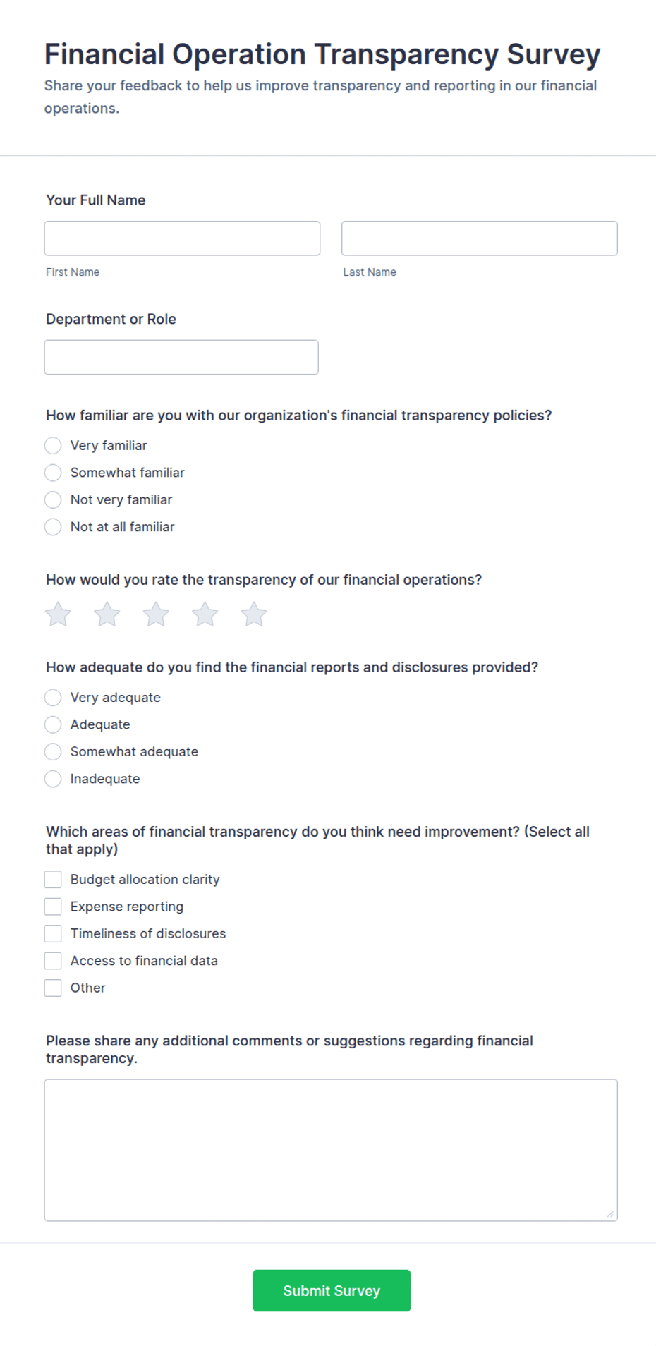 Financial Operation Transparency Survey Form Template | Jotform