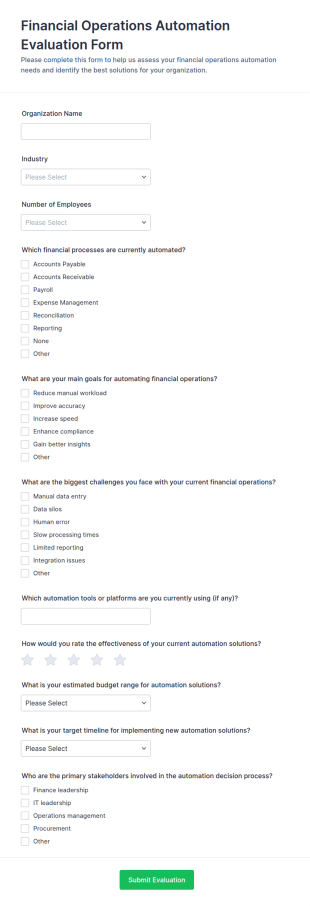 Financial Operations Automation Evaluation Form Template