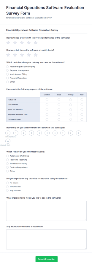 Financial Operations Software Evaluation Survey Form Template