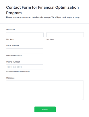 Financial Optimization Program Contact Form Template