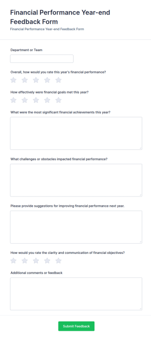 Financial Performance Year End Feedback Form Template