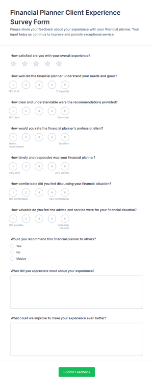 Financial Planner Client Experience Survey Form Template